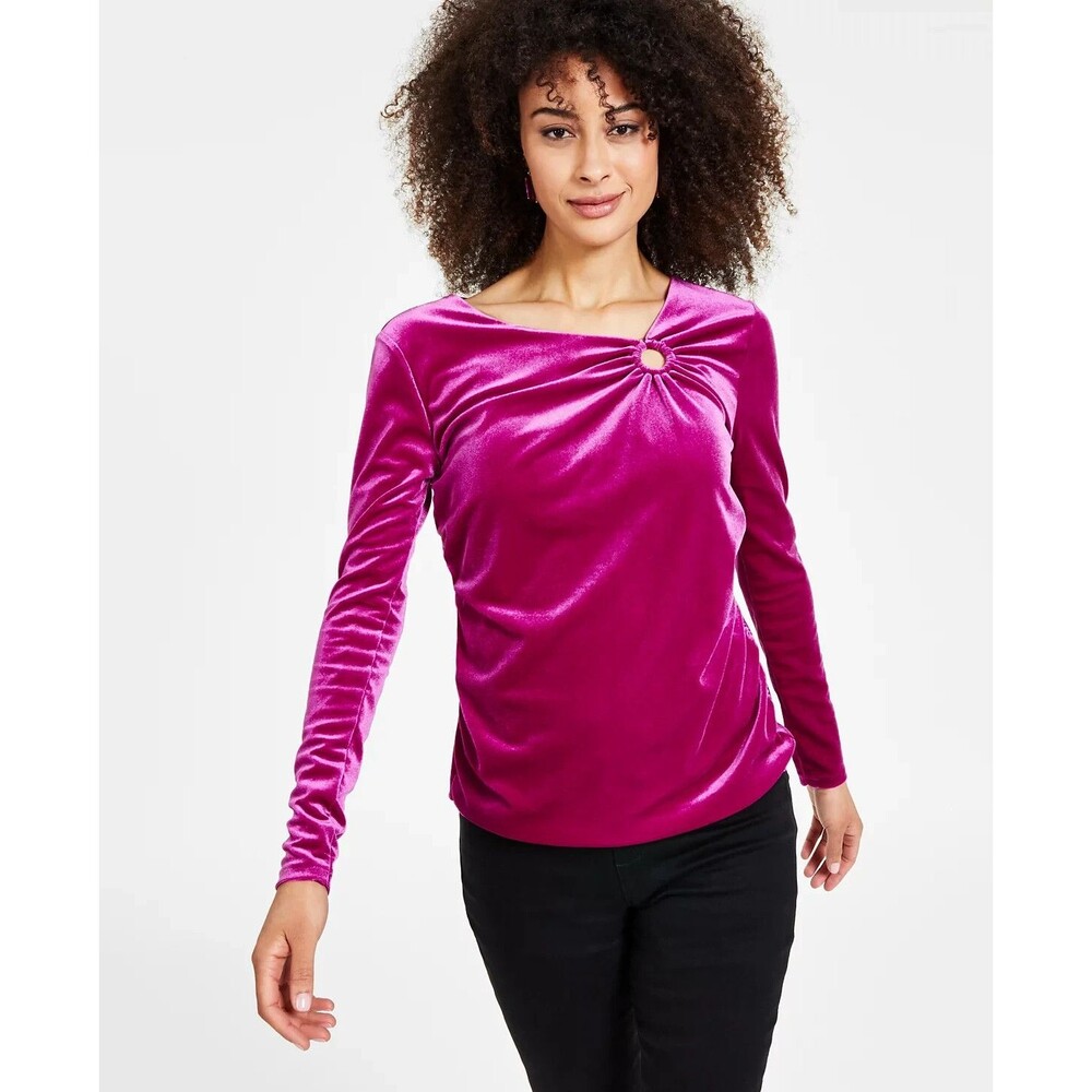 I.N.C. International Concepts Womens Velvet Top Pink Long Sleeve Medium NEW